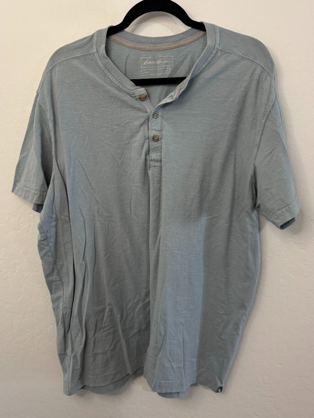 Eddie Bauer Legendwash Light Blue Short Sleeve Henley Tee | Size XL